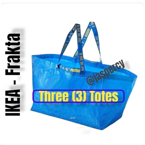 IKEA Frakta Three (3) Large Blue Reusable Shopping Laundry Tote Moving Bag Eco - Picture 1 of 12